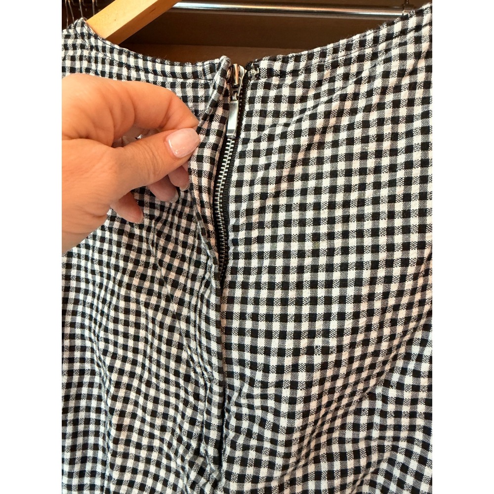 Cynthia Rowley Gingham Ruffle Sleeve Linen Blend Shift Dress Black White Size 6 - Picture 5 of 5